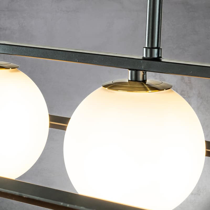 CraftHome 5-Light Matte Black Modern Industrial Linear Chandelier White Glass Pendant Fixture for Kitchen Island Lighting Decor
