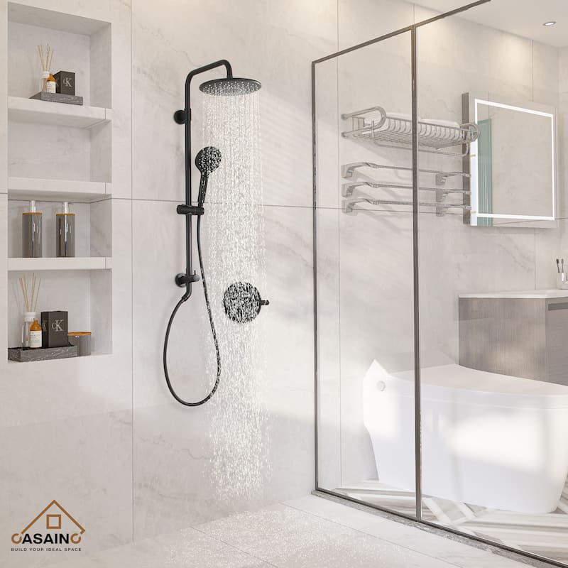 3-Spray Patterns 9-In Wall Mounted Shower System with Sliding Bar (Matte Black)