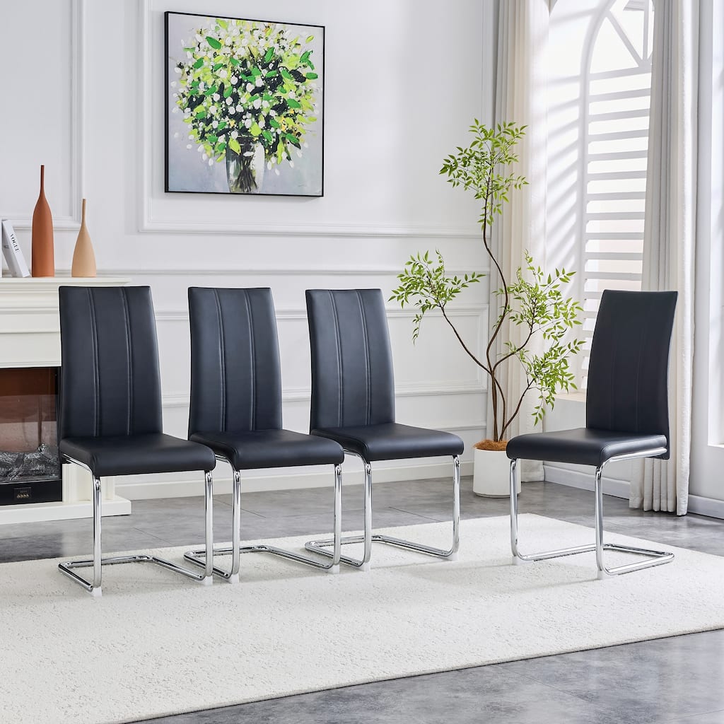 4-Pack PU Upholstered Dining Chairs - Modern High-Back Side Chairs with Sturdy Chrome-Plated Iron Tube Legs for Dining Room