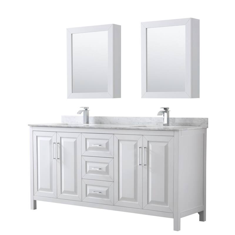 Wyndham Collection Daria 72" Free Standing Double Vanity Set with MDF - White / White Carrara Marble Top / Polished Chrome - Painted