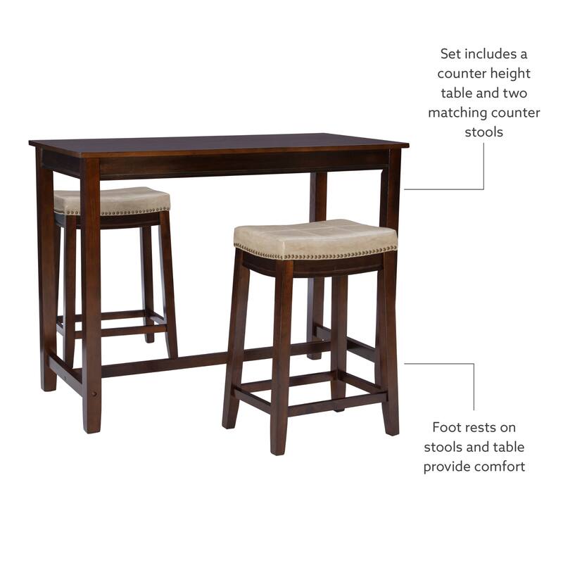 3-Piece Counter Table and Stools - 47.25" - Brown and Beige