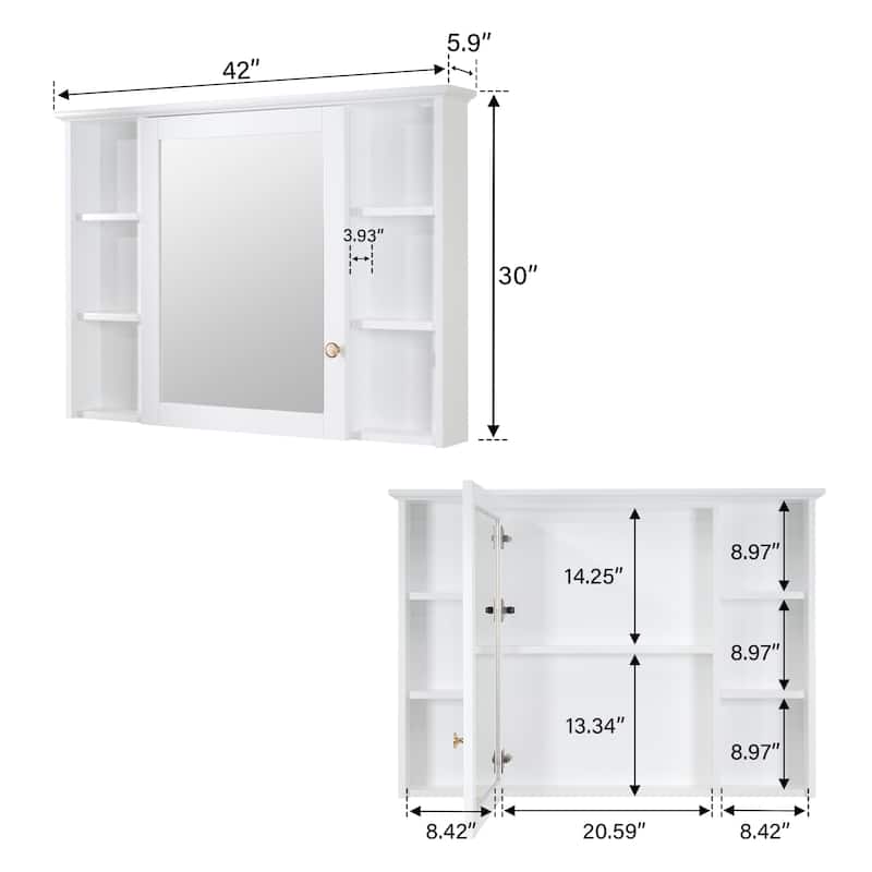 Modern Surface Mount Solid Wood Framed Medicine Cabinet With Mirror and Shelves