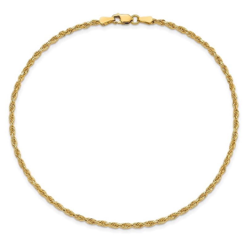 Curata Italian 10K Yellow Gold 9" 1.8mm Diamond-Cut Rope Chain Anklet