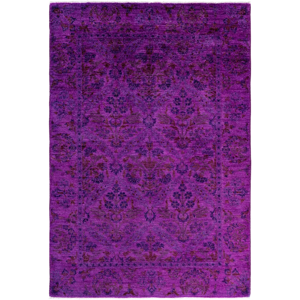 Overdyed One-of-a-Kind Hand-Knotted Area Rug - Blue - 4' 4" x 6' 1"