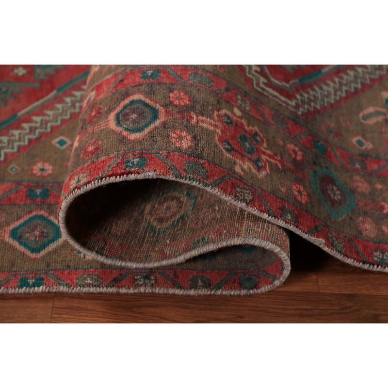 Tribal Geometric Ardebil Persian Runner Rug Hand-Knotted Wool Carpet - 3'7"x 12'0"