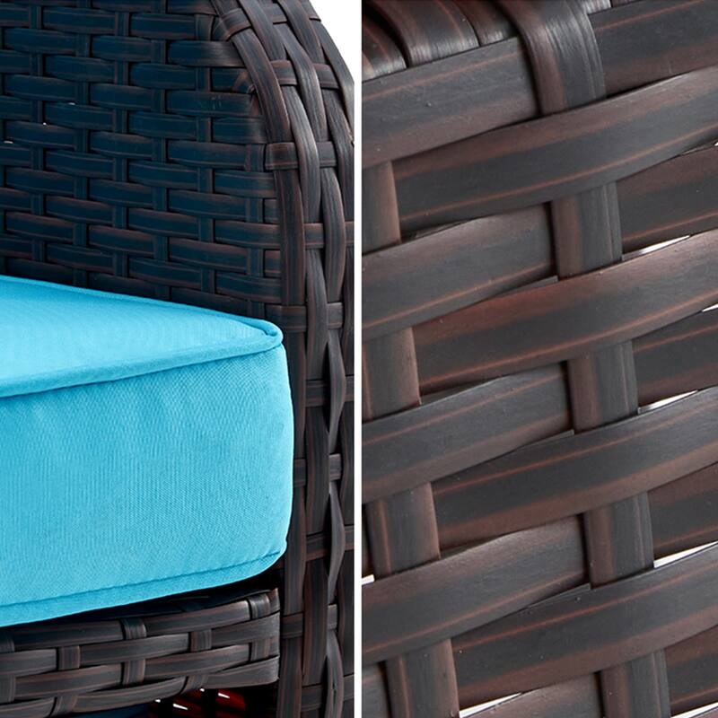 AVAWING 5-Piece Outdoor Blue Wicker Rattan Conversation Set with Ottoman Table