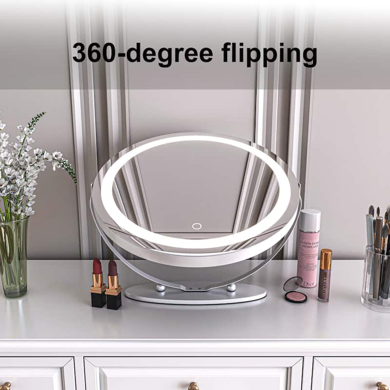 TOOLKISS 19-inch Round Dimmable LED Tabletop Makeup Mirror - 19"
