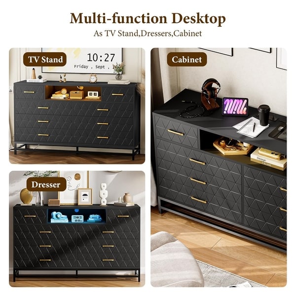 8 Drawer Dresser for Bedroom, Black Dresser with Led Light, 55 Inch Tv Stand Dressers with Power Outlet - Bed Bath & Beyond - 42409513 8 Drawer Dresser for Bedroom, Black Dresser with Led Light, 55 Inch Tv Stand Dressers with Power Outlet - Bed Bath & Beyond - 42409513
