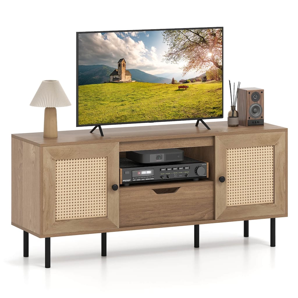 Costway Boho TV Stand for 60 Inch TV with Cabinets, Storage Shelf, - See Details