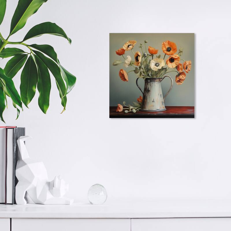 Wynwood Studio Canvas Floral and Botanical Vintage Art of Flowers Orange and Farmhouse Wall Art Canvas Print - 12 x 12