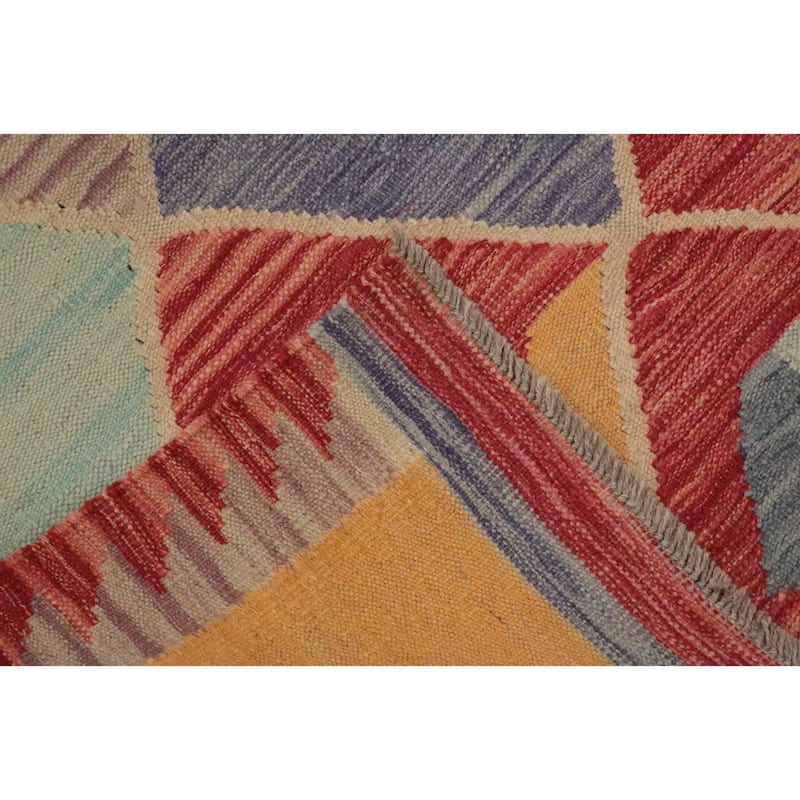 Hand Woven Oriental 100% Wool Carpet Southwestern Tribal Multi-Colored Kilim Area Rug - 6' 9'' X 5' 0''