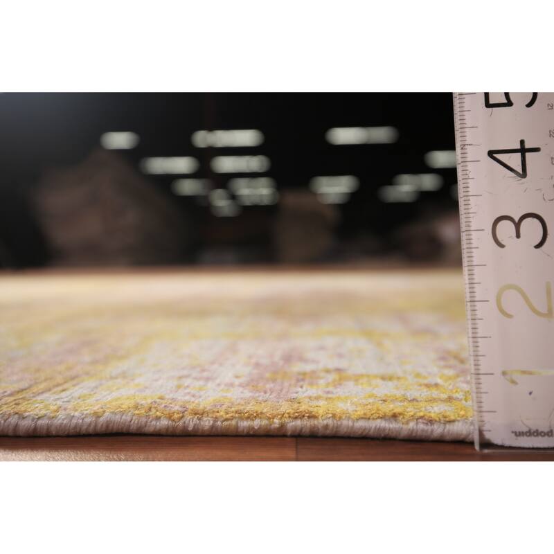 Contemporary Indian Area Rug Handmade Abstract Yellow Wool Carpet - 5'0" x 7'11"