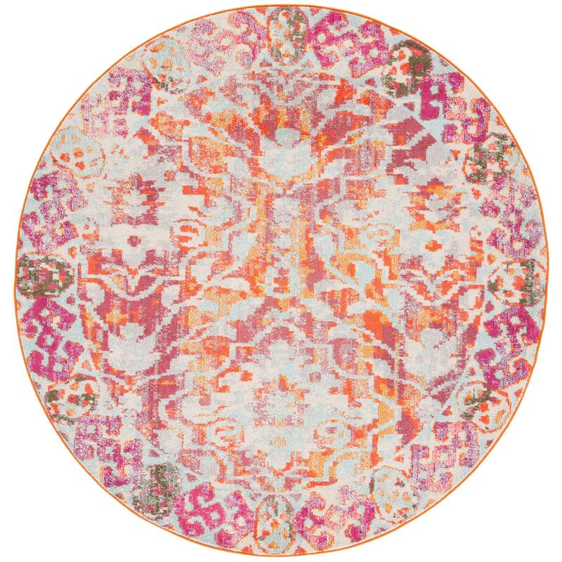 SAFAVIEH Madison Jeljazka Distressed Rug - 6'7" Round - Orange/Ivory