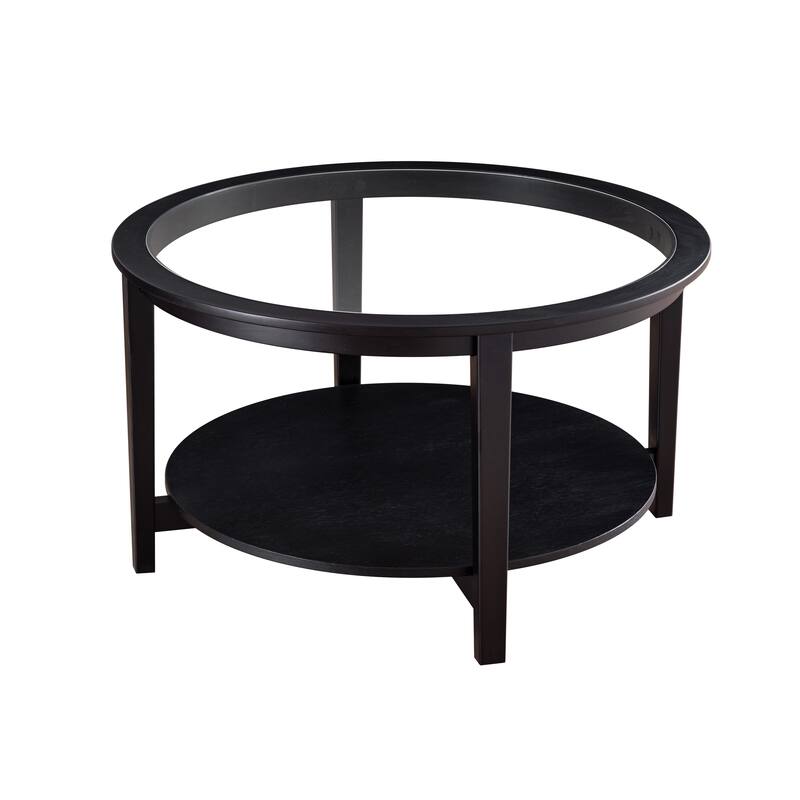 Round Coffee Table With Glass Top and Storage