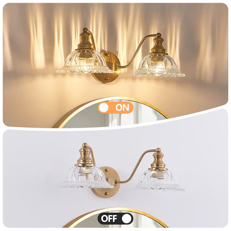 20" 2-Light Gold Vintage Vanity - Glass - Bathroom Bedroom(Bulb Not Included)