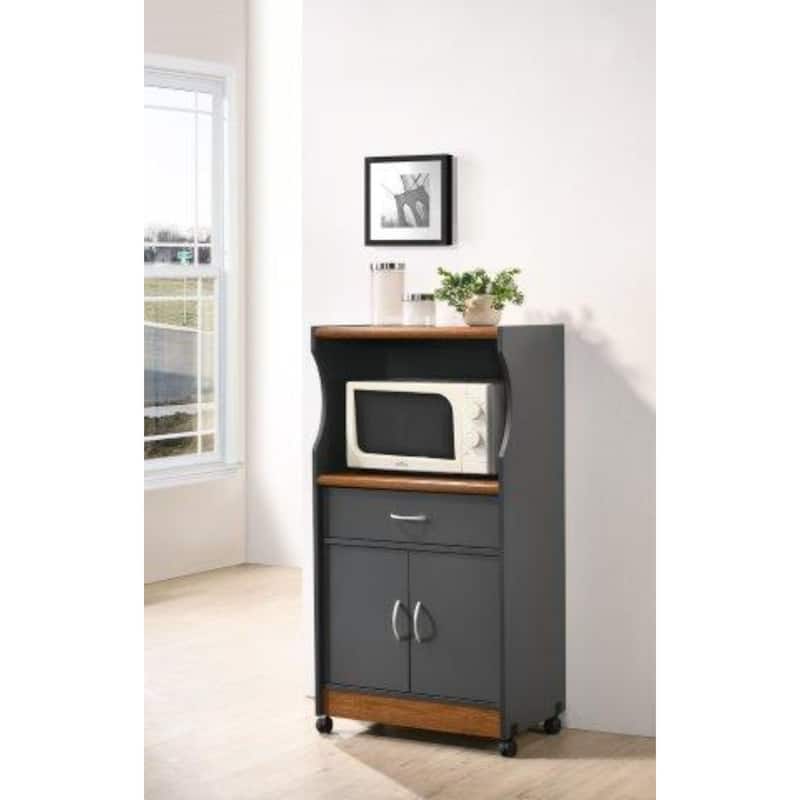 45" Gray and Oak Brown Microwave Kitchen Cart