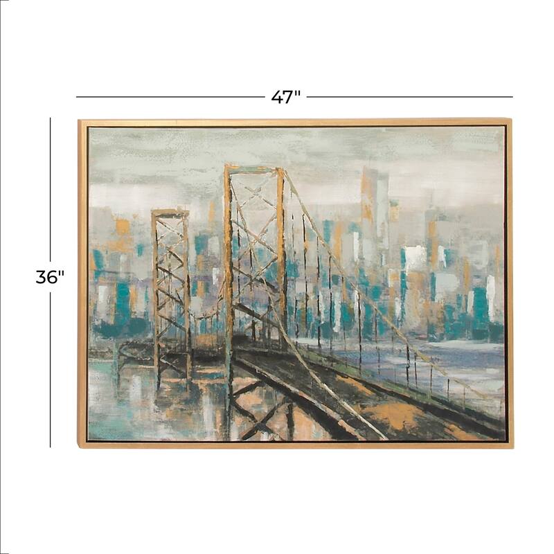 Polystone City Bridge Framed Wall Art with Gold Frame - Light Brown - Roche River Decor