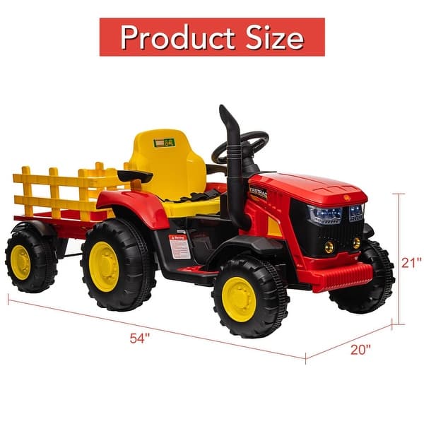 dimension image slide 0 of 3, Kids Ride on Tractor with Detachable Trailer and Remote Control