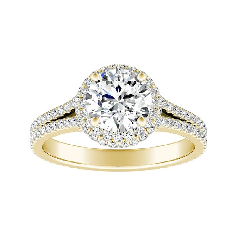 Auriya 14k Gold 1 1/2ctw Halo Moissanite Engagement Ring - Yellow - 7