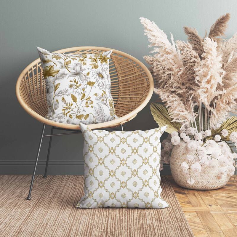 Garden Grace Gala Faux Suede Reversible Throw Pillow White and Gold