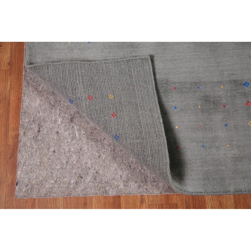 Slate Green Tribal Gabbeh Oriental Area Rug Hand-Knotted Wool Carpet - 8'1" x 9'11"