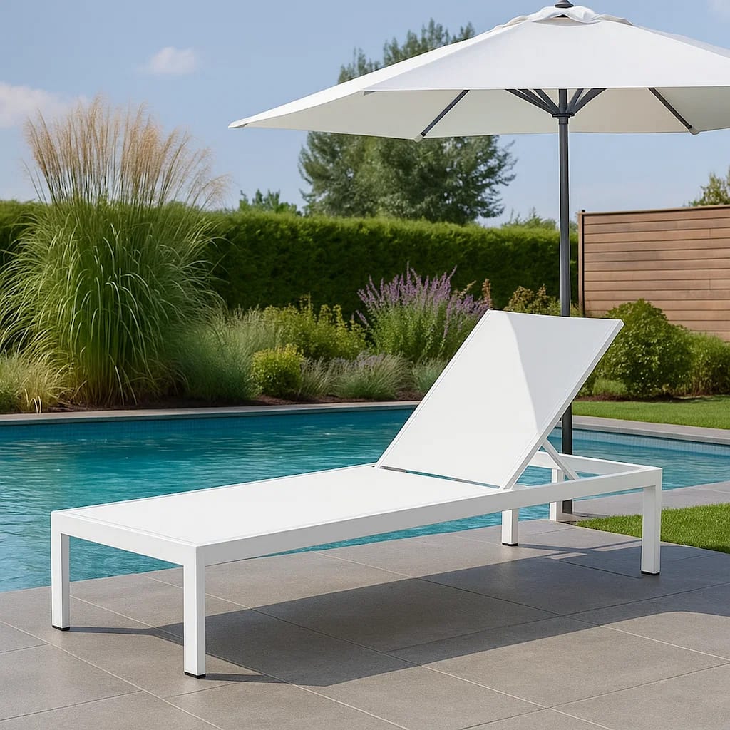 Anodized Aluminum Modern Patio Lounger in White