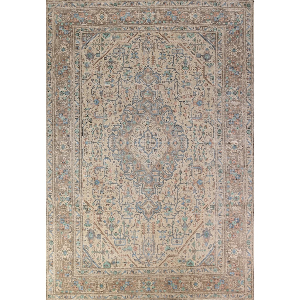 Geometric Tabriz Persian Area Rug Handmade Traditional Wool Carpet - 7'10"x 11'1"