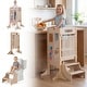 preview thumbnail 2 of 8, Gymax Foldable Toddler Step Stool Wooden Kitchen Standing Tower w/ - Natural