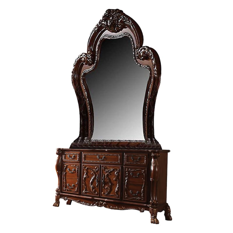 Rosy Four Piece Queen Bedroom Set, Raised Inlay Moldings, Cherry Oak Brown