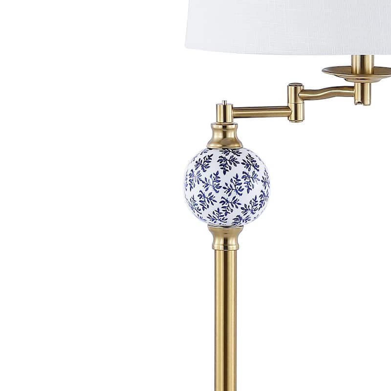 Pineapple 61.5" Classic Iron LED Floor Lamp, Transitional Gold with Blue and White by JONATHAN Y