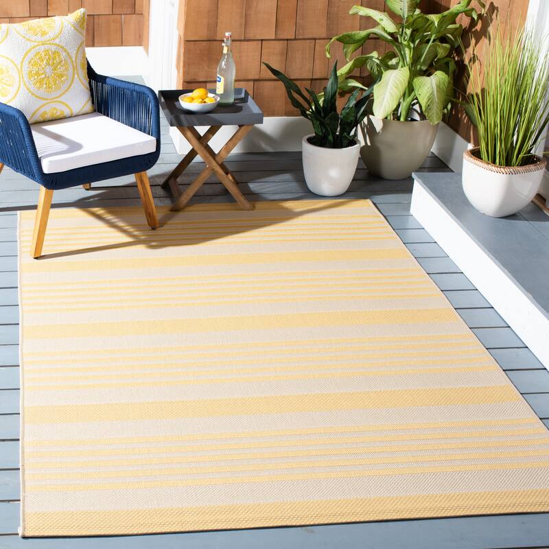 SAFAVIEH Courtyard Orsi Indoor/ Outdoor Waterproof Area Rug - 9' x 12' - Gold/Beige