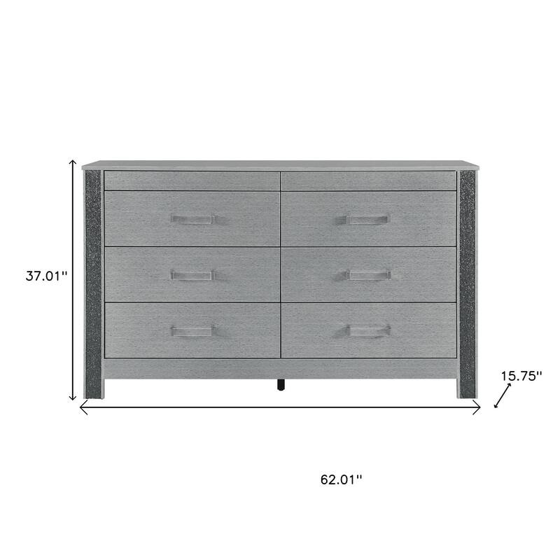 HomeRoots 62" Silver Wood Six Drawer Double Dresser