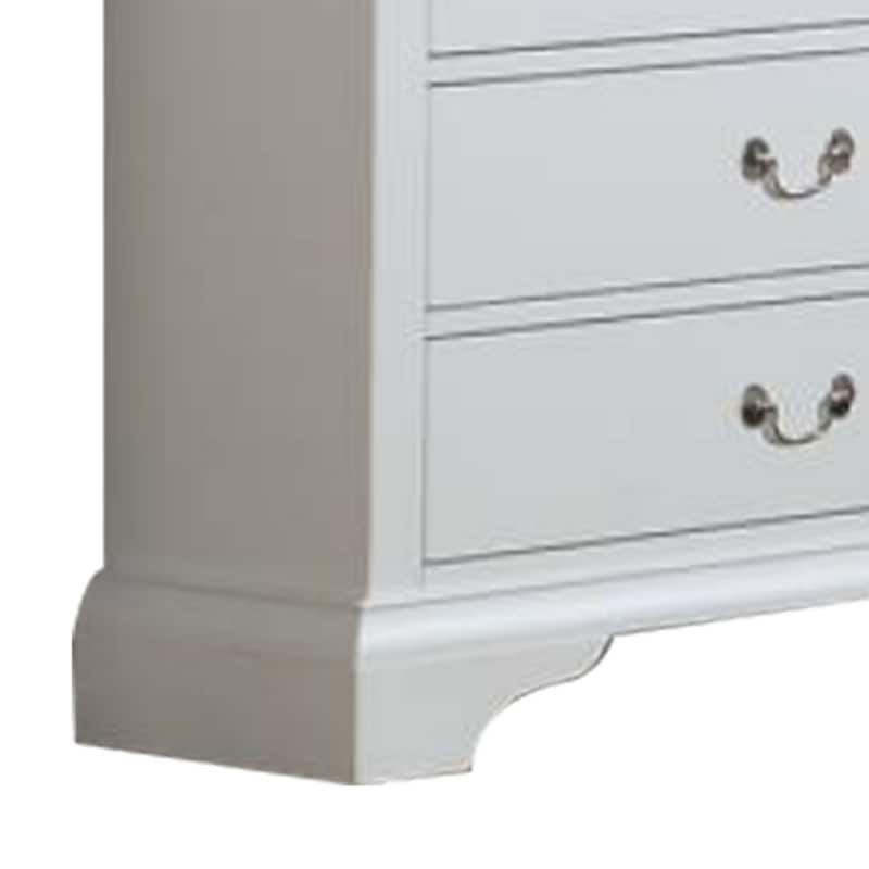 Vix 47 Inch 5 Drawer Tall Dresser Chest, Metal Handles, Crisp White Wood