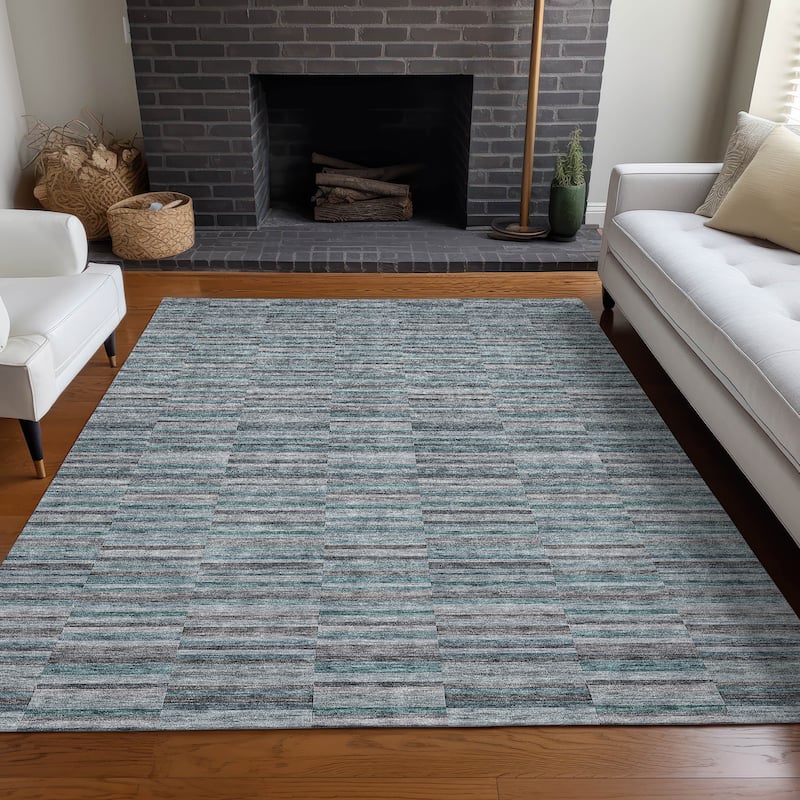 Premium Washable Super Soft Geo Stripe Mayfield Rug - Teal - 10' x 14' - Rectangle
