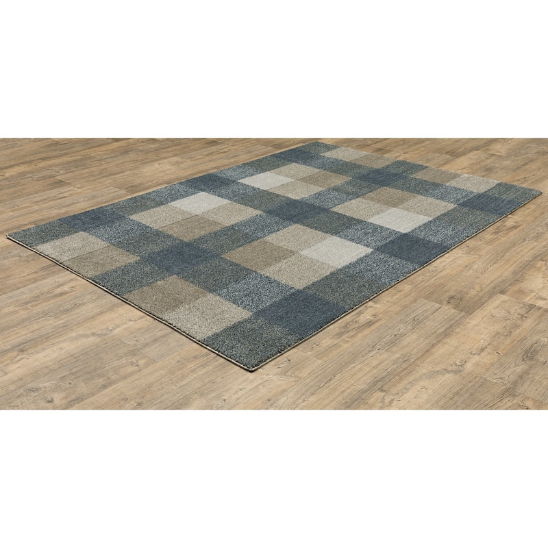 Amiens Blue Beige Geometric Distressed Casual Area Rug