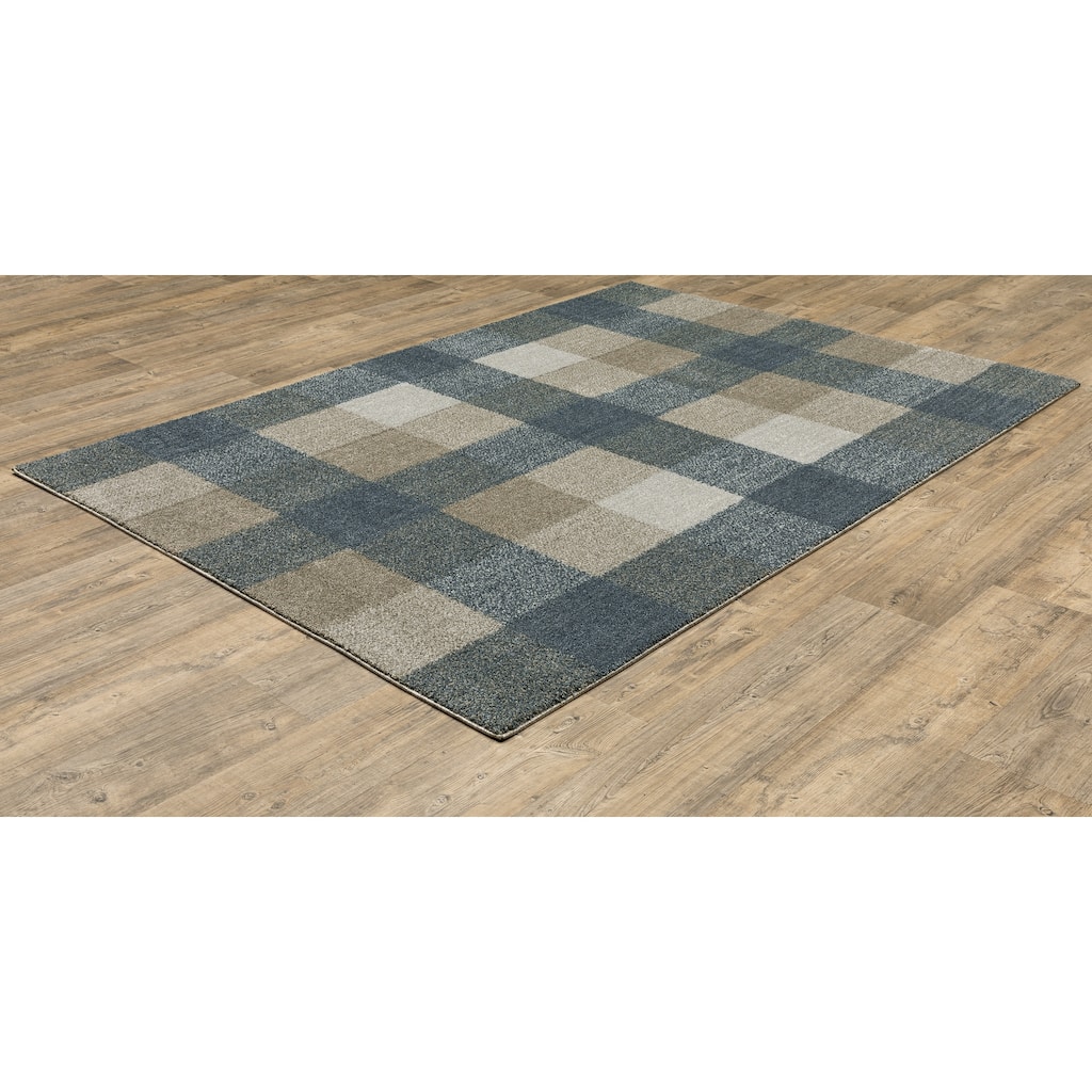 Amiens Blue Beige Geometric Distressed Casual Area Rug