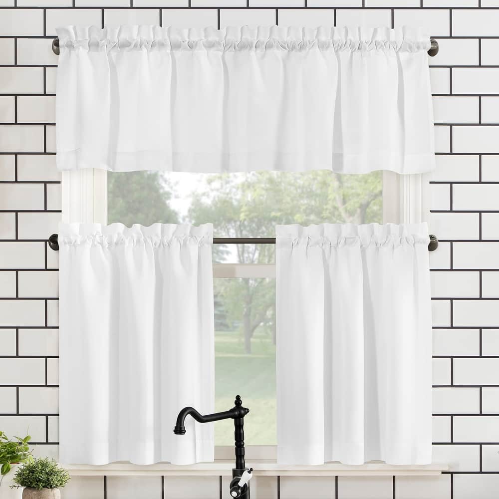 No. 918 Martine Microfiber Semi-Sheer Rod Pocket Kitchen Curtain Valance and Tiers Set