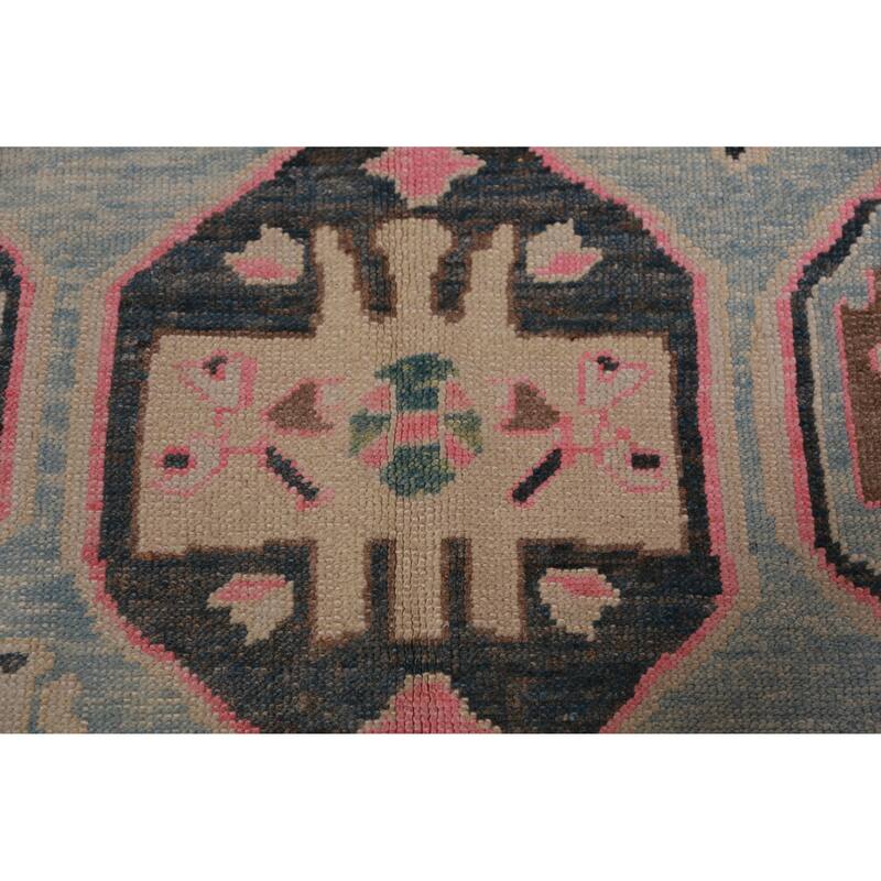 Hand Knotted Oriental 100% Wool Carpet Transitional Geometric Navy Blue & Blues Oushak Area Rug - 11' 1'' X 8' 5''