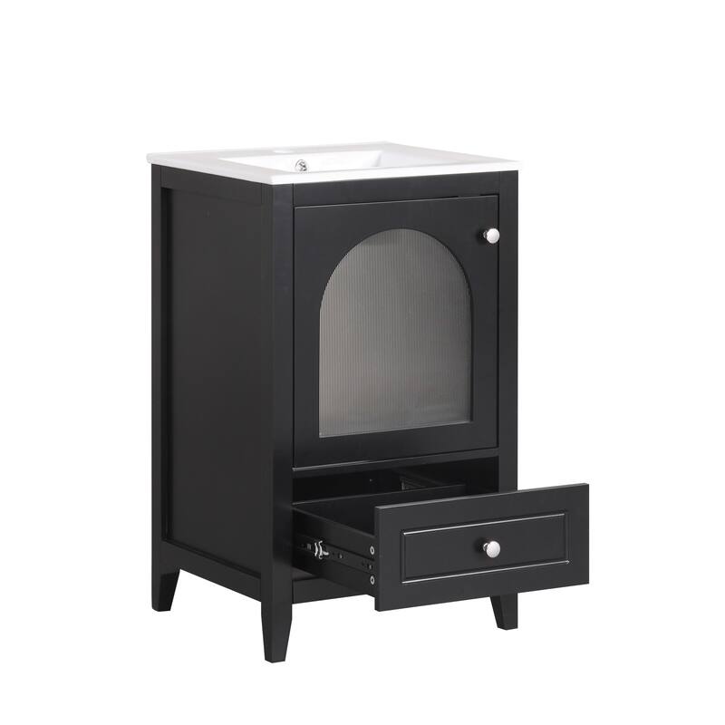 20 inch MDF Bathroom Vanity with Sink, Bathroom Cabinet with Soft Closing Glass Door