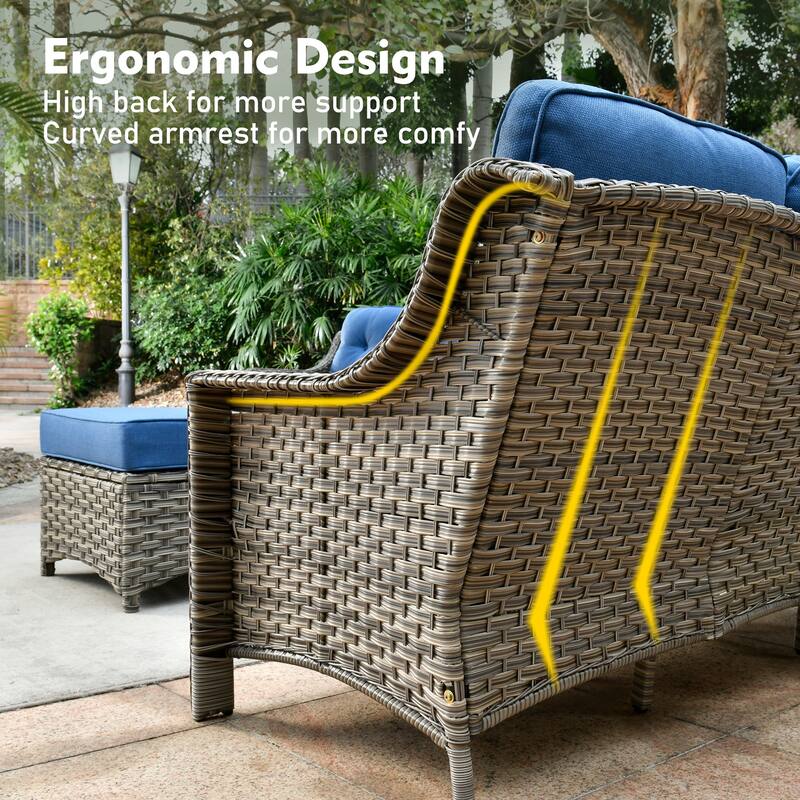 OVIOS 8-piece Patio Wicker Swivel Rocking Chair Set With Ottoman