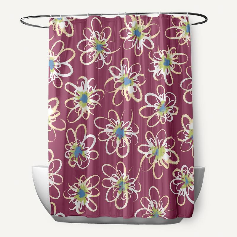 71 x 74-inch Penelope Floral Geometric Print Shower Curtain - Purple