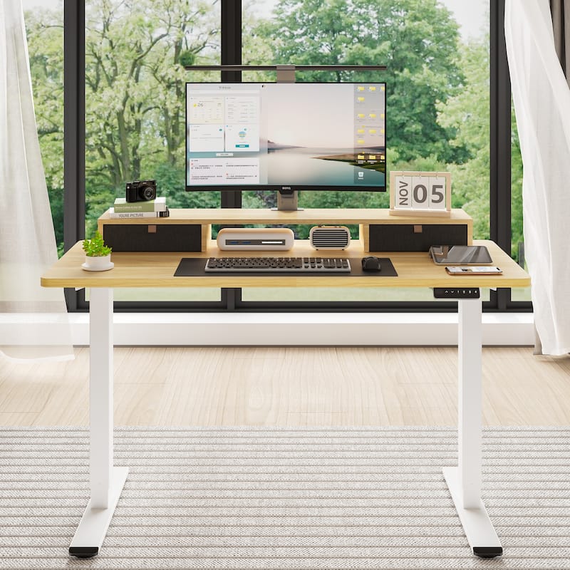 FlexiSpot 48"x24"/55"x24" Ergonomic Height Adjustable Standing Desk with 2 Drawers, Monitor Stand Computer Desk