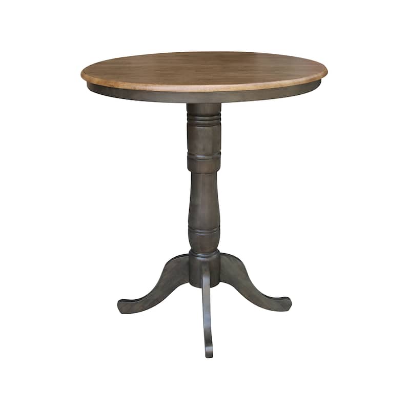 36" Round Top Pedestal Table with 12" leaf - 41.3"H - Bar Height in Hickory and Washed Coal