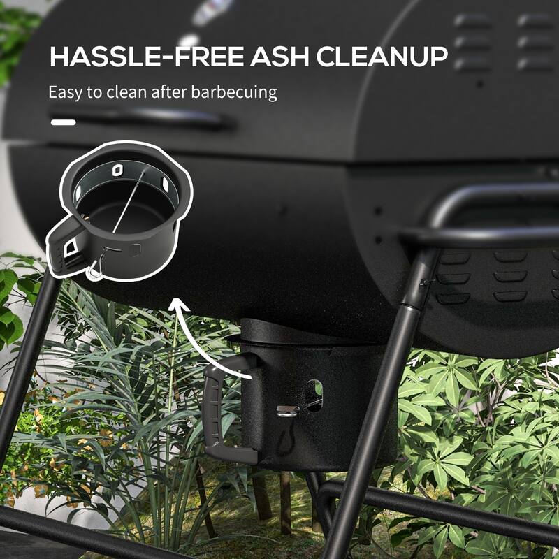 Outsunny Barrel Charcoal BBQ Grill with 420 sq.in. Cooking Area, Outdoor Barbecue with Wheels, Ash Catcher and Built-in