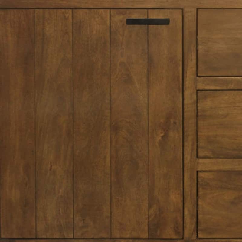 HomeRoots 71" Chestnut Distressed Solid Wood Three Drawer Sideboard with Two Doors - 71.00 in. x 33.00 in. x 19.00 in.