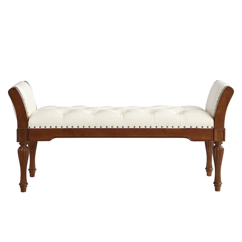 Christopher Knight Home - Mid-Century Classic Sleek Button-Tufted PU Leather Upholstered End-of-Bed Bench with Rolled Arms