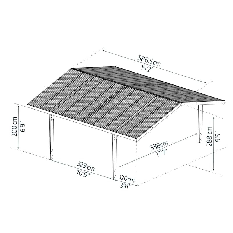 Sydney 10 ft. Wave Single & Double Carport Kit - Black Structure & Corrugated Solar Grey Panels
