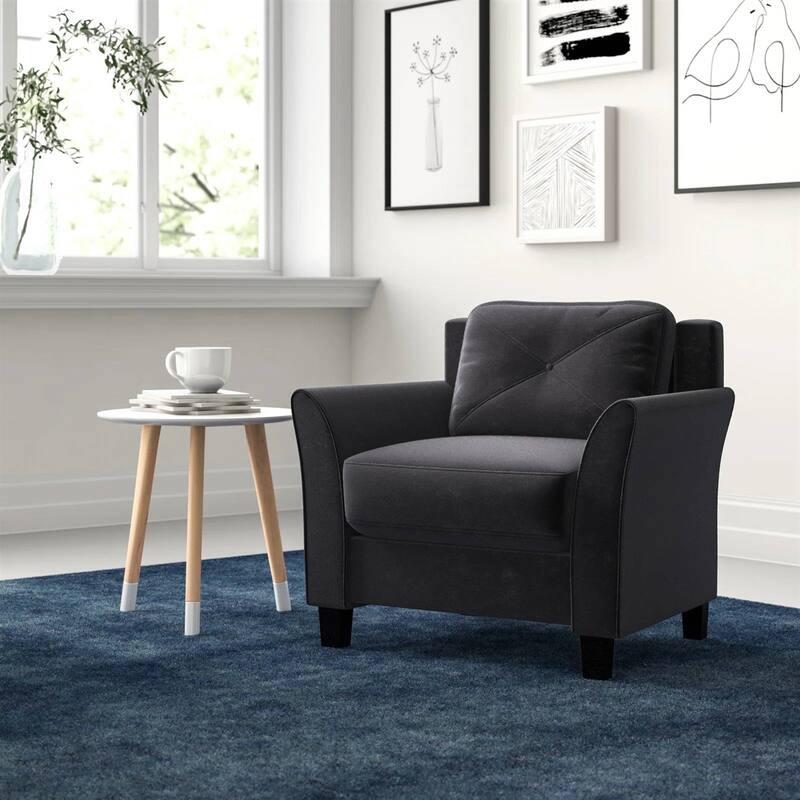 Microfiber Armchair with Button Tufted Back and Flared Arms - 31.5” D x 33.9” W x 32.7'' H