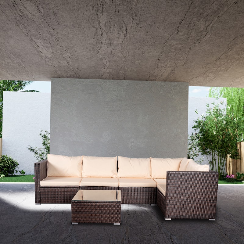 6-Piece Outdoor Rattan Patio Conversation Furniture Set for Backyard, Poolside