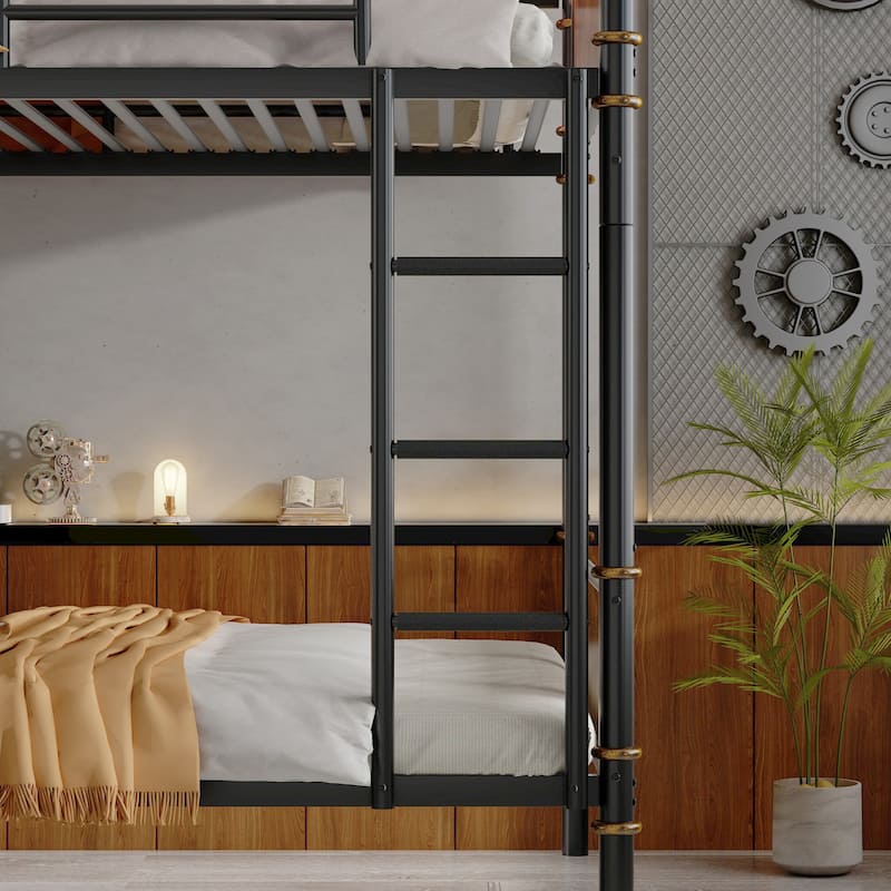 Twin XL Stacked Metal Bunk Bed – Industrial Style With Removable Safety Rails‌